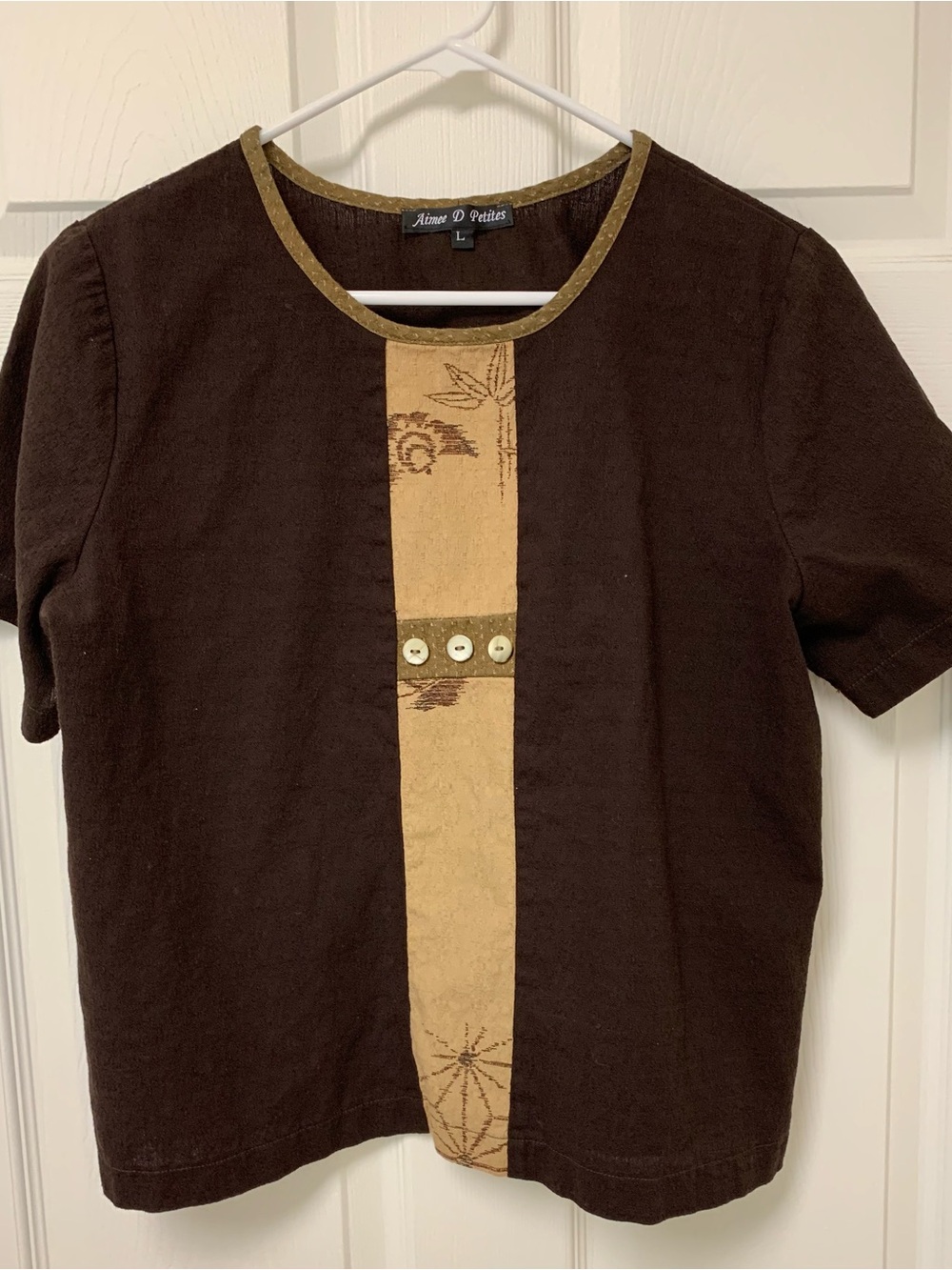 Aimee D Petites Brown Top with Tan Asian Style Panel Y2K Made in Hawaii